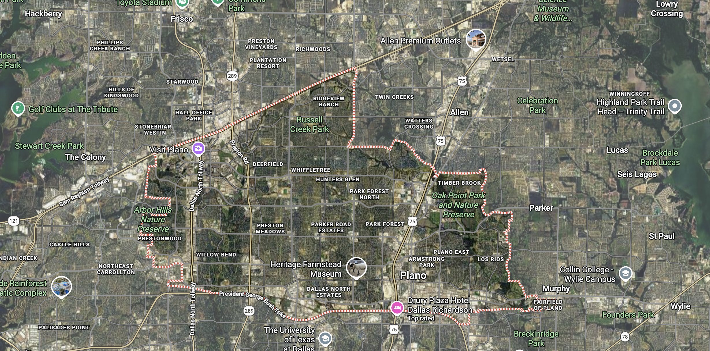 DrainPro Plano TX service area map — drain cleaning and sewer service covering all Plano zip codes and Collin County cities